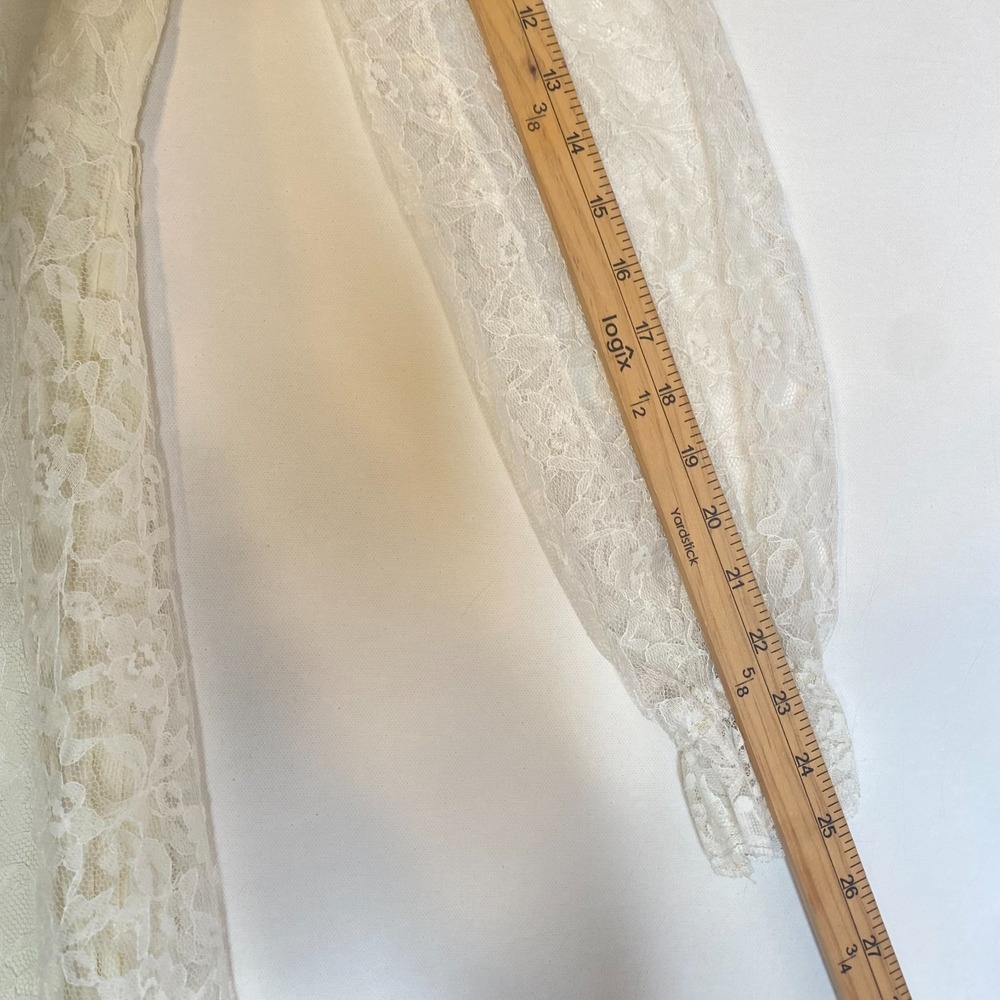 Vintage 80s Union Made Wedding Dress S Cream Lacey Long Sleeve Modest Victorian - Picture 11 of 14